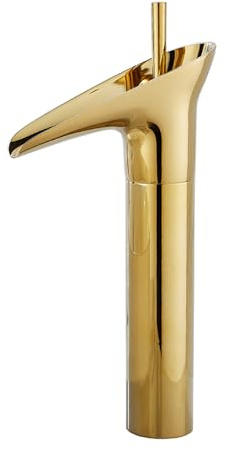 TYMYW Rubinetto A Cascata per Lavabo da Appoggio Alto Miscelatore Maniglia Singola Rubinetto Bagno Ottone Antico