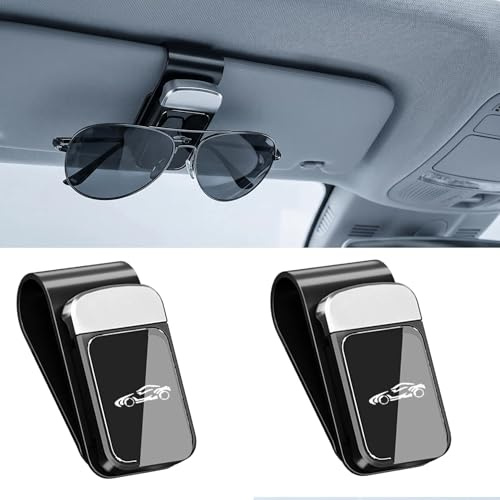 2 Stück Brillenhalter für Auto Sonnenblende, Sonnenbrillenhalter Auto | Aufsteckbar Auto Visier Brillenhalter Leichter Kunststoff mit Edelstahl Panel für Auto, Sonnenblende Universal (Schwarz)