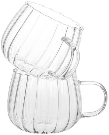 KALLORY 2 Pezzi Tazza in Vetro Trasparente da 400ml con Manico, Resistente al Calore, Design Elegante per Colazione e Bevande Calde, Uso Sicuro e Raffinato