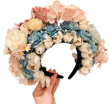 Blomsterhårband för bröllop, Bröllopskrans Pannband Konstgjorda Blommor Siden Filt Blomma Krona Hårband Flerfärgad