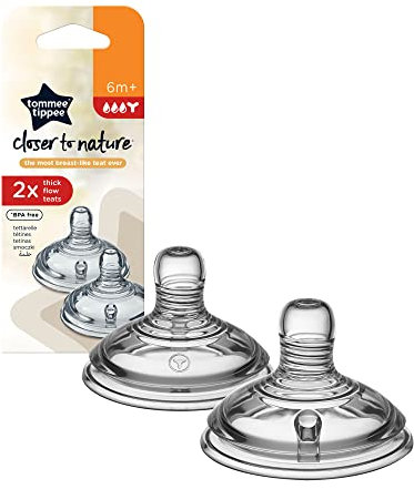 Tommee Tippee Closer to Nature Trinksauger, Natürlich Geformt mit Anti-Kolik Ventil, Weiches Silikon, Breiter Milchfluss, ab 6 Monate, 2-er Set | 2 Stück (1er Pack) | (Farbe und Design kann variieren)