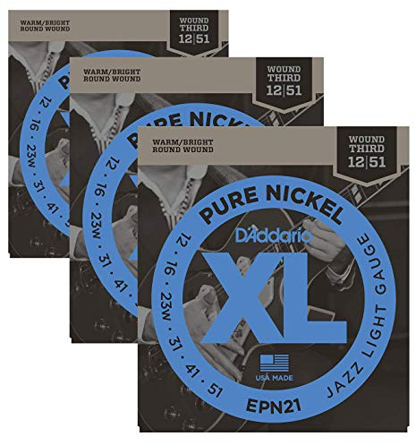 3 Sets der D 'Addario EPN21 Pure Nickel Jazz Light E-Gitarre Saiten