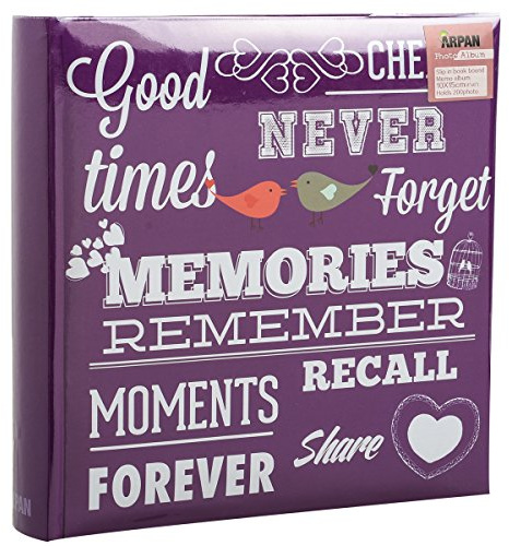 ARPAN Purple Memo Slip In Photo Album 10 x 15 cm 200 Photos, 4x6 Photo Album with Index Pages & CD/DVD Pocket