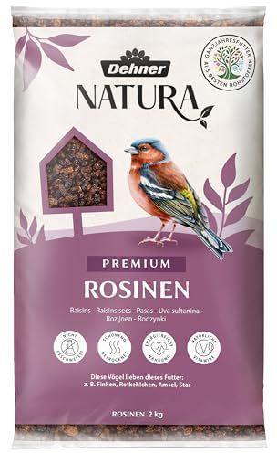 Dehner Natura Premium Wildvogelfutter, Rosinen Delikatesse, Futterrosinen, Ganzjahresfutter energiereich, hochwertiges Vogelfutter für Wildvögel, 2 kg