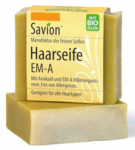 Savion Sapone per capelli EM-A, 85 g, microrganismi efficaci, per tutti i tipi di capelli, vegano e senza olio di palma e senza plastica, non profumato e adatto per il cuoio capelluto irritato o
