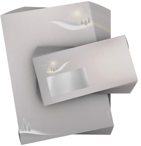 Weihnachtsbriefpapier mit FENSTER-Umschlag 200-tlg. | Winterwunderland | 100 Blatt Motivpapier A4 + 100 DIN LANG-Kuverts MIT FENSTER | weihnachtliches Briefpapier Set