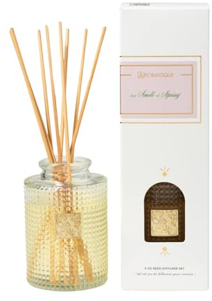 Aromatique The Smell of Spring Reed Diffuser | Home Fragrance Long Lasting Living Room Air Freshener Aromatherapy Deodorizer Oil Nonstop Freshness Notes of Hyacinth, Jasmine, Rose, Vanilla 5oz