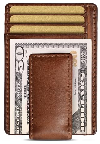 House of Jack Co. Carryall Slim Money Clip Wallet for Men, Super Strong Magnetic Clip, Front Pocket Wallet Card Holder, Full Grain Cowhide Leather, Tan