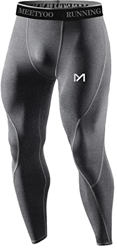 MEETYOO Herr leggings, sport kompression tights snabbtorkande baslager botten träningsbyxor för löpning cykling träning gym, grå-2, XL