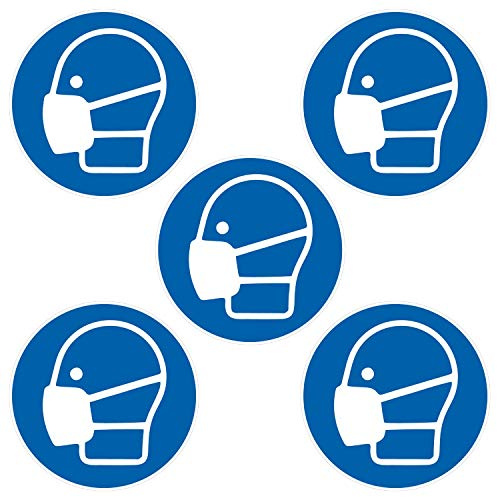 deformaze 5x Sticker Mundschutz tragen Aufkleber Atemschutz Maske Atemschutzmaske benutzen Gebotszeichen Hygiene 9cm rund für Firma Geschäft Betrieb Lokal