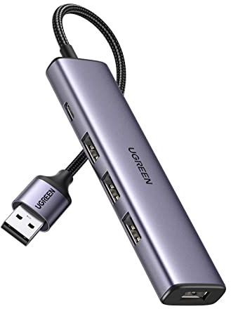 UGREEN Hub USB 3.0 4 Puertos, Ladrón USB 3.0 de Aluminio 5Gbps para PC, PS5, Raspberry pi 4, MacBook Pro Air, Xbox X/S, PS4, DELL XPS 15, Memoria USB, Teclado, Compatible con macOS, Windows y Linux