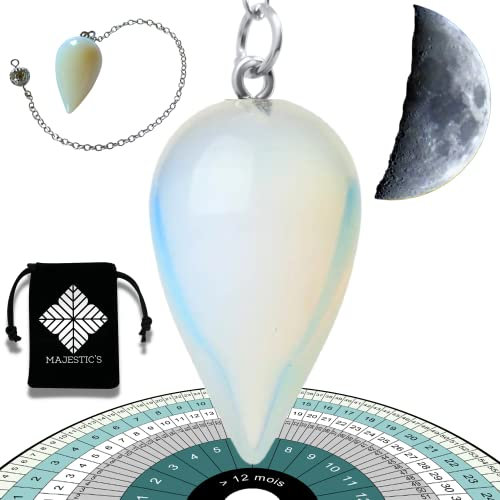Majestic's Pendule Divinatoire de Radiesthésie en Opale - Pendule en Pierre de Lune – 14 GR [𝐆𝐀𝐑𝐀𝐍𝐓𝐈𝐄 𝐀 𝐕𝐈𝐄]