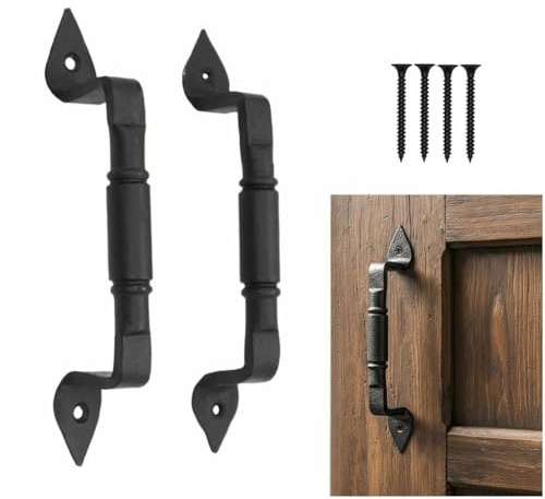 SaKeGa Mystic Colonial Medieval Rustic Cast Iron Barn Door Handles Set of 2 - (6 inch) Colonial Pull Handles for Gates, Sheds, Cabinets & Garden Doors with Black Finish