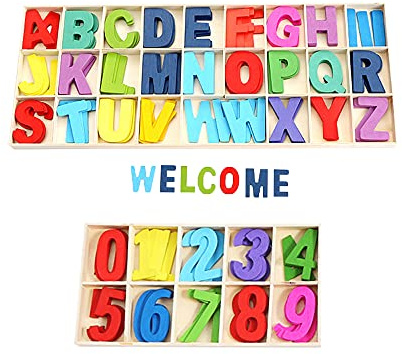 180 Stück Kinder Holz Zahlen Alphabet Nummer, Handwerk Holz Buchstaben | Holz Nummern, Glattes, Naturholz, Mit Ablagefach, für Kunsthandwerk DIY Hochzeit Display Dekor Wandkunst Dekor Kleinkind