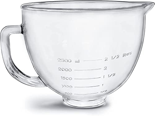 Kltchonald Glasschale mit Kippkopf, 5 l, kompatibel mit Kitchenaid Artisan 5KSM125, 5KSM150, 5KSM175, 5KSM7580, KSM150, RRK150, K45, K45SS, KSM75, KSM90, KSM95, Classic ohne Deckel