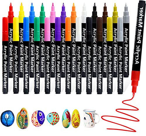 12pcs Acrylic Paint Pens, Extra Fine Paint Pen, Acrylic Quick-Dry Paint Marker Pens for Rocks Painting, Fabric, Wood, Canvas, Ceramic, Scrapbooking Supplies, DIY Crafts Making Art Supplies.