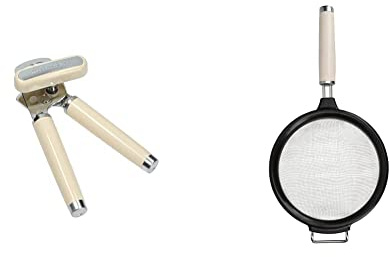 KitchenAid Multi Function Can Opener Safe and Smooth, Almond Cream + KitchenAid Sieve, Mesh Strainer, Medium 17.5 cm, Almond Cream