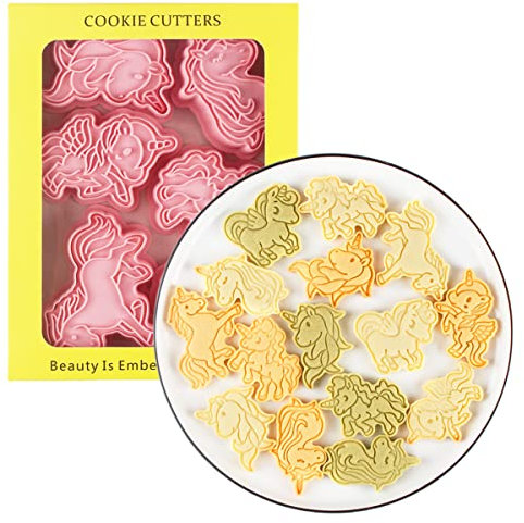 Juego de 6 cortadores de galletas de plástico con forma de unicornio, sellos de galletas con forma de unicornio, molde de galletas de unicornio, juego de moldes de galletas de unicornio, herramientas