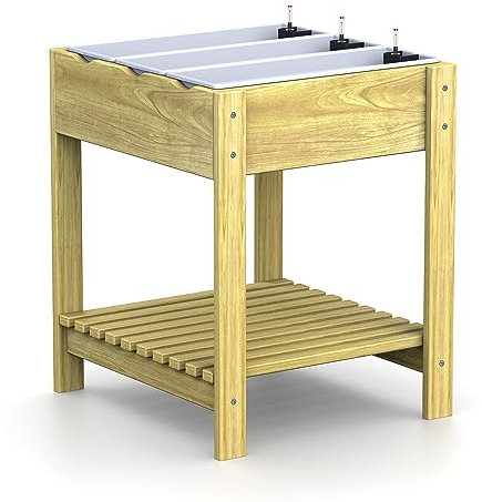 Plastard Hochbeet aus Kiefernholz mit Ablage inklusive DREI 60 cm Langen Einsätzen und Wasserstandsanzeiger geeignet für Balkon und Garten ideal einsetzbar als Anzuchtbeet oder Kräuterbeet Natur