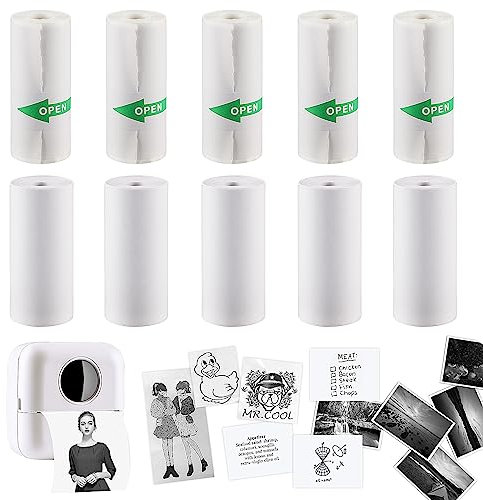 10 Rollen Thermorollen, (57 x 25 mm)5 Rollen Thermopapier für Kinder Sofortbildkameras und 5 Rollen Selbstklebender Bedruckbarer Aufkleber, Drucker Papier für Mini Mobiler Fotodrucker