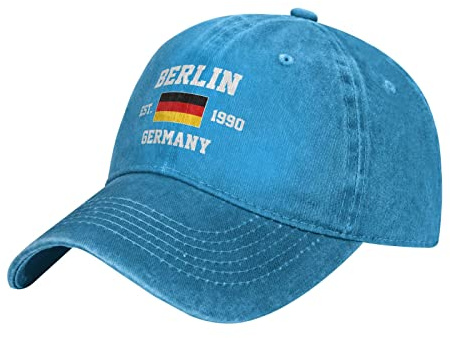 Blau Washed Denim Deutschland Est.1990 Berlin Baseball Cap Herren Vintage Baumwolle Hut Unisex Hüte, #947, M/Einheitsgröße