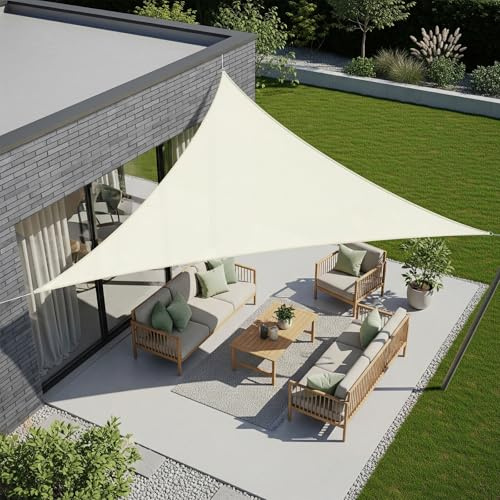AXT SHADE Voile d'ombrage Imperméable Triangulaire 3,5x3,5x3,5m Toile Ombrage UV Protection pour Terrasse Extérieur Jardin -Crème