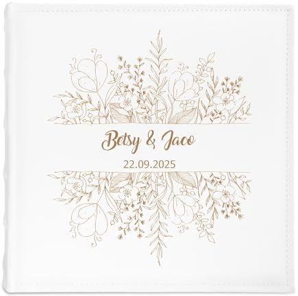 Maverton personalisiertes Einsteckalbum für 500 Fotos - Familienalbum 10x15 cm - weißes Erinnerungsalbum mit Einstecktaschen für Paar zum Hochzeitsjubiläum - 33x33cm