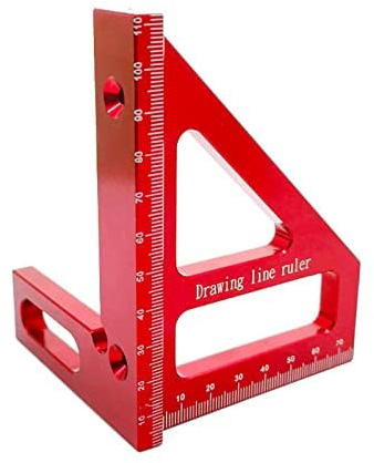 QENETY Aluminiumlegierung Sattel T Quadrat, Winkelmesswerkzeug 3D Gehrungswinkel Holzbearbeitung Messwerkzeuge 45/90 Grad Winkel T Lineal Tischler Werkzeug (rot)