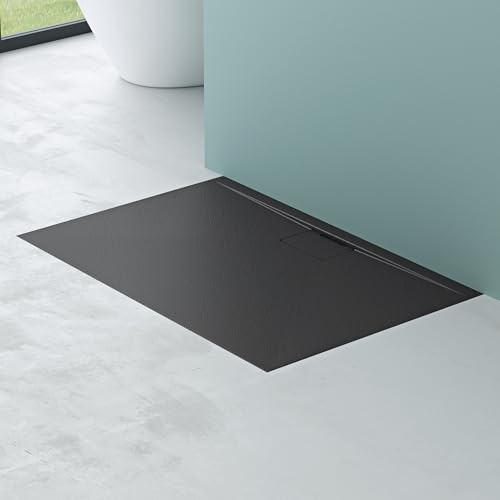Mai & Mai Duschtasse 80x120x3cm Duschwanne aus Mineralguss | Mineralgusswanne in Anthrazit DIN-Anschlüsse Geoma07