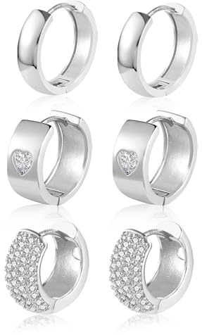 ALEXCRAFT Ohrringe Gold Set Silber 925 Creolen Kleine Ohrstecker für Damen | Ohrringe Set Stapelbar Mehrere Piercing Ohrlöcher Ohrring Knorpel Huggie Creolen Kleine Zirkono Mini Kugel Ohrsteck Set Damen