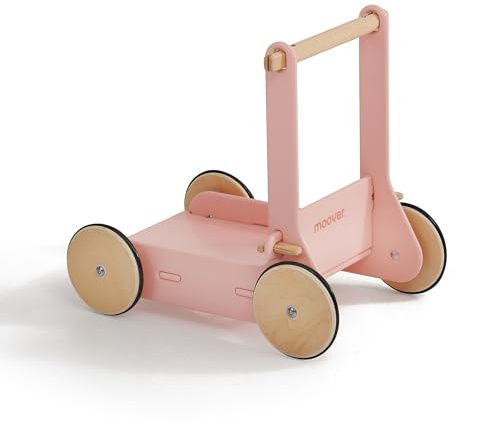Moover Classic Baby Walker, Push Along Toy, Easy Assembly, Stylish, Durable, Designed in Denmark from Russian Birch Plywood by Kåre Tofte, 45 x 53.5 x 21 cm, 12 Months+, Coral Pink and Natural Wood
