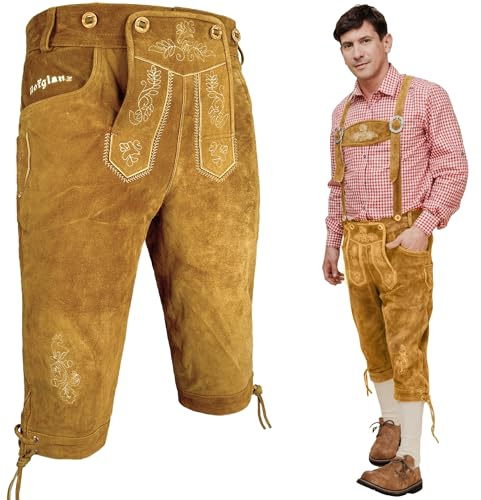 HOFGLANZ Pantalon en cuir pour homme, long, pantalon traditionnel en marron clair, marron moyen et marron foncé, tailles 46-58, marron clair, 52