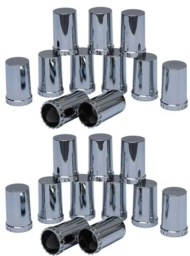 Torque 20 pcs of 33mm Chrome Cylinder Screw-on Lug Nut Covers for Volvo (VNL) & International & Peterbilt & Kenworth & Mack & Freightliner (Cascadia, Columbia, M2, FLD) Semi Trucks (TR614)