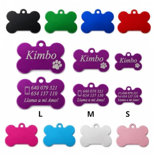 Chapa Identificación Personalizada para Perros y Gatos Pequeños a Medianos en Forma de Hueso Placa Identificativa Mascota Grabada Nombre Collar Colgante