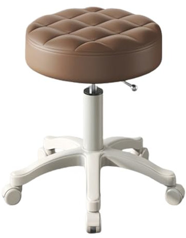 Drehhocker mit Rollen, robust, rund, Rollhocker, PU-Leder, höhenverstellbar, für Küche, medizinisches Kosmetikstudio (braun)