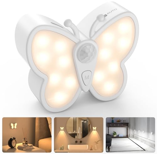 SIBI LIGHTING Motion Sensor Light, Rechargeable Butterfly Night Light with Auto/ON/Off and Removable Magnet, Stick on Lights for Kids, Bedroom, Stair, Hallway