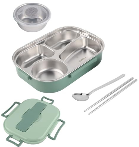 Lonchera de acero inoxidable, lonchera portátil de 4 rejillas con tazón para sopa, contenedor de almacenamiento de alimentos para adultos (con cuchara y palillos)