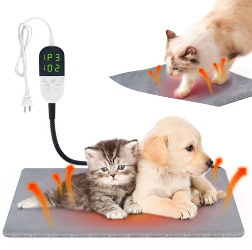 M MIMMU Smart Cat Heating Pad with Pressure Activated – Temperature Adjustable Heated Dog Bed with Timer - 13x17 inches - 30W - Pressure Activated Work for Pets Over 10 lbs