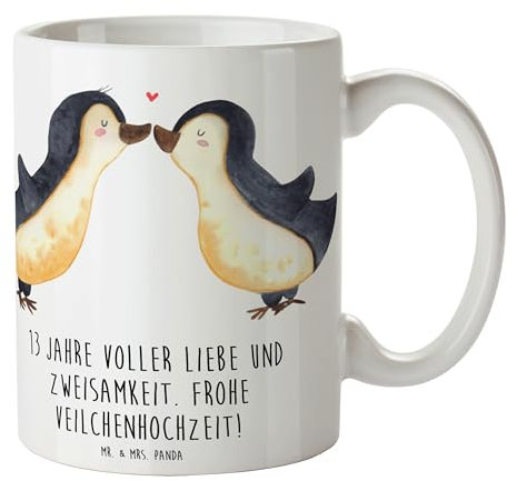 Mr. & Mrs. Panda Tasse 13. Hochzeitstag Veilchenhochzeit - Geschenk, Designer Tasse, Liebe, Kaffeebecher, Geschenke, Tasse bedrucken,