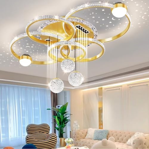 Harpochten LED Kristall Deckenleuchte Moderne Dimmbar Deckenlampe Mit Fernbedienung Lichtfarbe/Helligkeit Einstellbar Wohnzimmerlampe Acryl Kristall Schlafzimmer Küche Und Büro Kronleuchter ﻿(Gold)