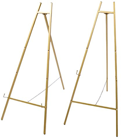 Staffelei Ständer 2 Stück, 104cm Tragbare Verstellbares Stativ aus Stahlrohr, Klappbar Eisen Willkommensschild Hochzeit für Hochzeitsschild Poster, Gold