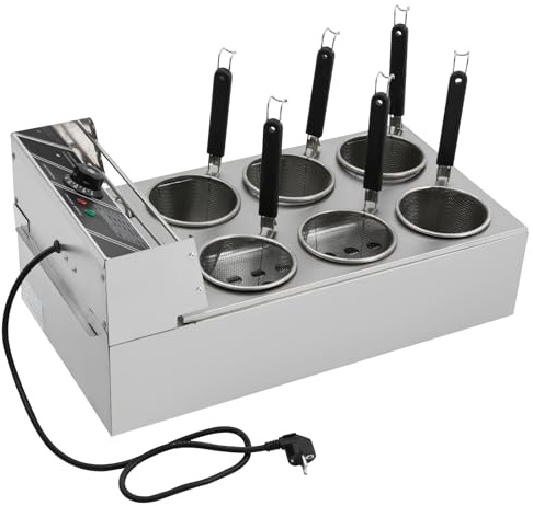 TaNeHaKi Réchaud à pâtes électrique 20 l, cuiseur à pâtes commercial, acier inoxydable, cuiseur à pâtes avec 6 caisses, pour restaurants, snack-restaurants