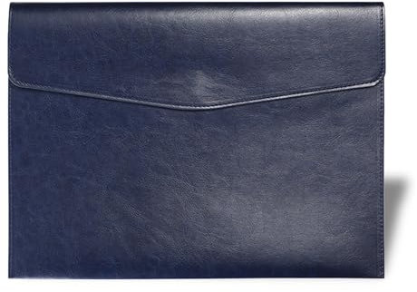RisePlus Dokumentenmappe A4 Leder, Aktentasche A4 aus PU-Leder, wasserdichte Büro- und Reisetasche für Dokumente, Vintage-Design mit Stifttasche（Dunkelblau)