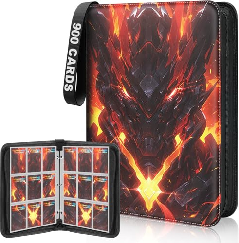 Winsing 9-Pocket Card Binder, 3 Ring Trading Card Holder Album, 900 Cards Large Zipper Collection Binder – Premium Card Storage Organizer for Sports, Baseball, Photocard, Football, Game,Black Red