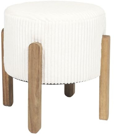 HowHomely | Pouf Creme – Polsterhocker mit Holzbeinen, Sitzhocker, Fußhocker, Sitzpouf im Boho Loft Stil, gepolsterter Hocker elegant