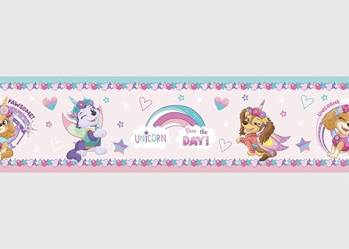 AG Design Selbstklebende Bordüre Paw Patrol Träume groß, AWBD 8034 | Wasserfest Kinderzimmer Wand Dekoration | Wandbordüre für Mädchen und Junge | Folie, Mehrfarbig | Breite 500 cm x Höhe 13.8 cm