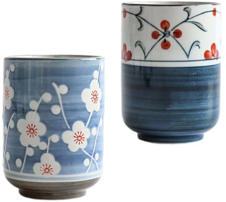 Hemobllo Tazas De Té Japonesas De Cerámica Pintadas a Mano 2 Piezas (1 Aroma Oscuro 1 Azul Decorativo) Resistentes Al Calor Para Oficina y Uso Diario