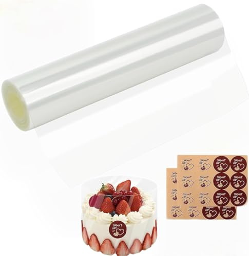 Daczly Tortenrandfolie Wiederverwendbar, 20cm x 5m Transparent Tortenfolie, Tortenring Folie Torten Folienrand für Herstellung von Kuchen Tortendeko Schokolade Mousse