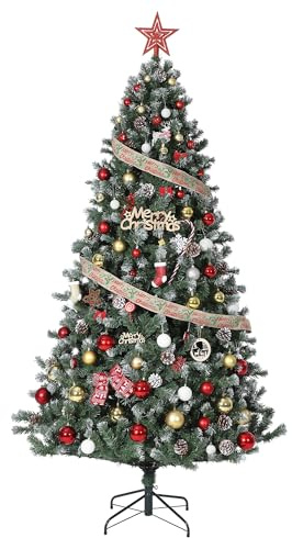 Künstlicher Weihnachtsbaum Mit Schnee-Effekt & LED-Beleuchtung 180 cm Weihnachtsbaum Mit Warmweißen Lichtern, Naturgetreuen Tannenzapfen, Einfach Montierbar Für Wohnzimmer Und Festliche Dekoration
