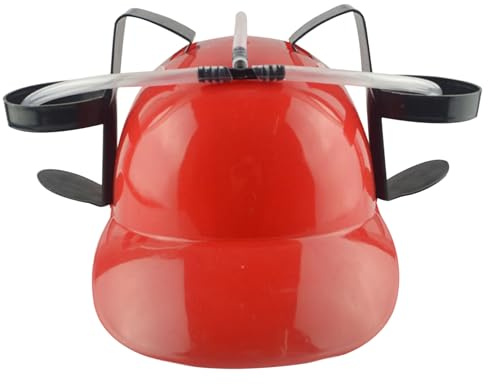Peosaard Chapeau à Bière, Chapeau à Bière Boire Amusant Boisson Casque en Plastique Sûr avec Support de Canette et Paille, Drôle pour Les Jeux de Football Soda Party Nouveauté Rouge, Chapeaux